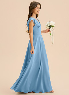 Azazie Anysa Junior Robe Trapèze en Mousseline de soie Rayé Acier Bleuté image4