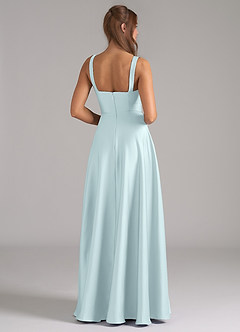 Azazie Shaude Bridesmaid Dresses Sea Glass A-Line Pleated Stretch Satin Dress image6