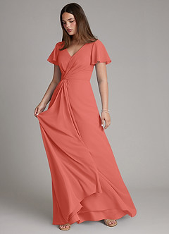 Azazie Kaya Final Sale Salmon Pink A-Line Pleated Chiffon Dress image6