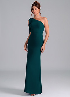 Azazie Rinna Bridesmaid Dresses Pine Mermaid One Shoulder Chiffon Dress image3