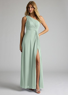 Azazie Brooke Jurken voor bruidsmeisjes Jurk van Mesh met A-Lijn One-Shoulder Agave image3