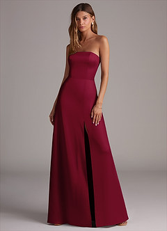 Azazie Wren Bridesmaid Dresses Burgundy A-Line Strapless Stretch Satin Convertible Dress image1