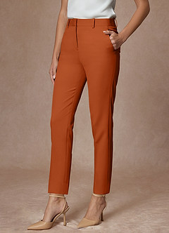 Whitney Burnt Orange Refined Weave Performance Full Length Dress Pants