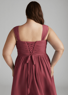 Azazie Angie Abiti da Damigella Abito A-Line in Chiffon Corsetto Merlot image15