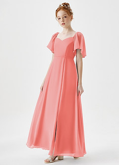 Azazie Chloe Junior Robe Trapèze en Mousseline de soie Encolure en Forme de Cœur Corail image3