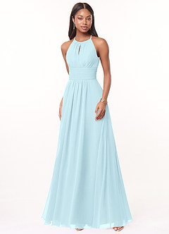 Azazie Bonnie Jurken voor bruidsmeisjes Jurk van Chiffon met A-Lijn Sleutelgat met ruches Wolkenblauw image1