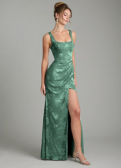 Azazie Mero Bridesmaid Dresses Eucalyptus Mermaid Pleated Floral Jacquard Burnout Dress image4