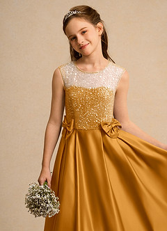 Azazie Candy Girl Flower Girl Klänningar Klä Balklänning i Matt satäng Rosett image8