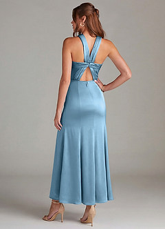 Azazie Rue Bridesmaid Dresses Steel Blue Mermaid Pleated Stretch Satin Dress image6