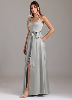 Azazie Elliott Brautjungfernkleider A-Linie mit Taschen Stretch-Satin Kleid Silber image4