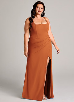 Azazie Mero Brudtärnklänningar Klä av Tubklänning i Chiffong Plisserad Kanel image13