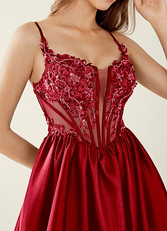 Halley Red V-neck lace Corset A-line Prom Dress image6
