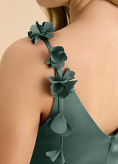 Azazie Gumdrop Junior Sea Moss Empire Pleated Stretch Satin Dress image8