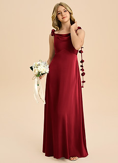 Azazie Gumdrop Junior Scarlet Empire Pleated Stretch Satin Dress image2