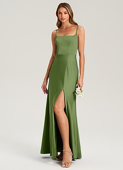 Azazie Lidia Bridesmaid Dresses Juniper Mermaid Side Slit Stretch Satin Dress image3