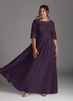 Azazie Mirielle Mother of the Bride Dresses Plum A-Line Scoop Lace Chiffon Dress image7