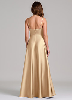 Azazie Amani Abiti da Damigella Abito A-Line in Raso Elasticizzato Plissettato Champagne image5