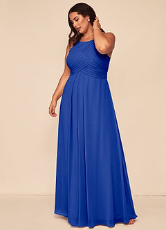 Azazie Ginger Vestidos de damas de honor Vestido de Azul Real de Gasa de Corte en A con Halter Plisado image12