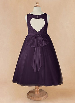 Azazie Calla Flower Girl Dresses Plum Ball-Gown Lace Tulle Dress image8