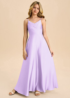 Azazie Bug Junior A-Linie Plissee Stretch-Satin Kleid Flieder image5