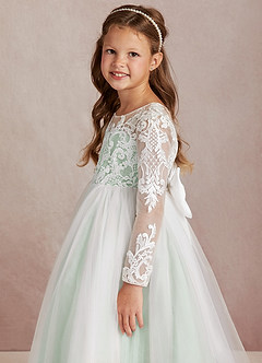Azazie Elodie Flower Girl Dresses Ivory Agave Ball-Gown Lace Dress image6