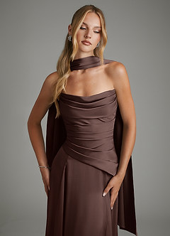 Azazie Gabriela Robes de demoiselle d'honneur Robe Trapèze en Satin extensible Corset Ganache image5