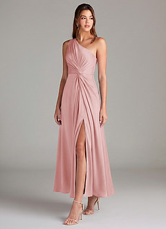 Azazie Brooke Suknie dla druhen Linia A Jedno ramię Satyna elastyczna Długość kostki Sukienka image3