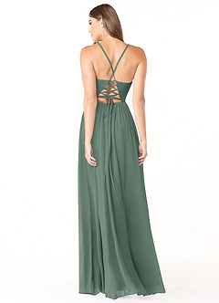 Azazie Aaida Bridesmaid Dresses Eucalyptus A-Line Corset Chiffon Dress image2