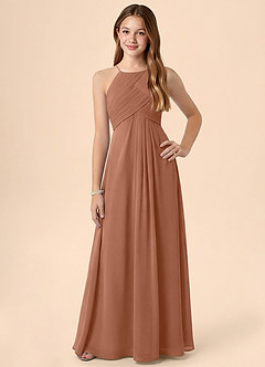 Azazie Ginny Junior Bronzer A-Line Pleated Chiffon Dress image1