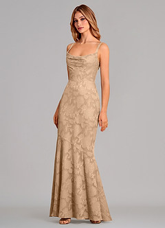 Azazie Aubrey Jurken voor bruidsmeisjes Jurk van Bloemen Burn-out met Zeemeermin Boog Champagne image3