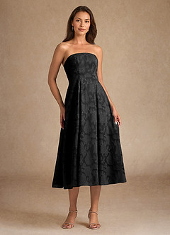 Azazie Lorain Kleider für die Brautmutter A-Linie Plissee Blumen-Burnout Kleid Schwarz image7