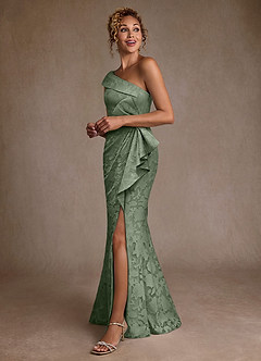 Azazie Hampton Mother of the Bride Dresses Matcha Mermaid One Shoulder Floral Burnout Dress image2