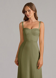 Azazie Amaris Bridesmaid Dresses Pistachio A-Line Corset Stretch Satin Dress image5