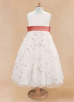 Azazie Pollie Flower Girl Dresses Ivory Salmon Pink A-Line Bow Tulle Dress image11
