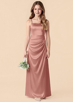 Azazie Renna Junior Vestido de Rosetón de Satén Elástico de Corte Sirena con Plisado image1