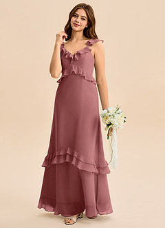 Azazie Tavie Junior Amethyst A-Line Ruched Chiffon Dress image5