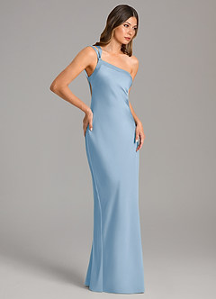 Azazie Monroe Bridesmaid Dresses Powder Blue Mermaid One Shoulder Stretch Satin Dress image5