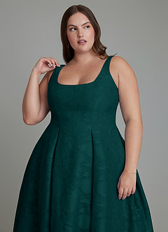 Azazie Amalie Robes de demoiselle d'honneur Robe Trapèze en Blumen-Burnout Plissé Vert Pin image13