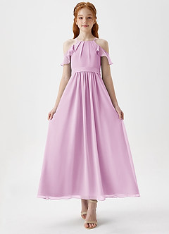 Azazie Chaya Junior Candy Pink A-Line Off the Shoulder Chiffon Dress image4