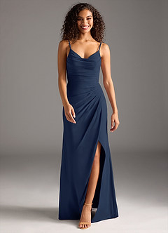 Azazie Deandra Bridesmaid Dresses Dark Navy Mermaid Pleated Chiffon Dress image5