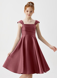 Azazie Amira Junior Desert Rose A-Line Pleated Stretch Satin Dress image3