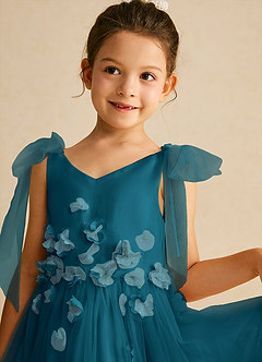Azazie Minia Flower Girl Dresses Ink Blue A-Line Bow Matte Satin Dress image4