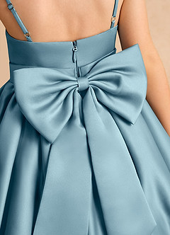 Azazie Davine Flower Girl Dresses Moody Blue A-Line Spaghetti Strap Matte Satin Dress image10