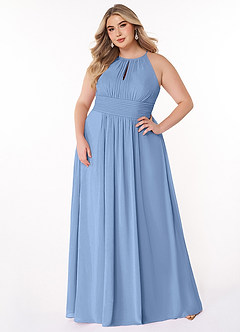 Azazie Bonnie Bridesmaid Dresses Steel Blue A-Line Keyhole Ruched Chiffon Dress image6