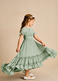 Azazie Kass Flower Girl Dresses Dusty Sage A-Line Pleated Chiffon Dress image5