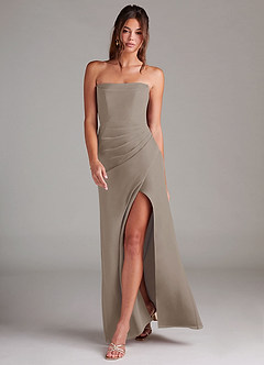Azazie Leonis Bridesmaid Dresses Taupe Sheath Strapless Chiffon Convertible Dress image7