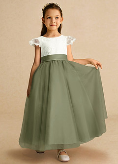 Azazie Pookie Flower Girl Dresses Pistachio A-Line Lace Tulle Dress image4