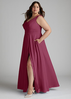 Azazie Karina At-home Try On Dresses Mulberry A-Line Pleated Chiffon Dress image7
