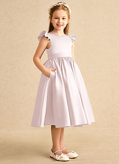 Azazie Dumpling Blumenmädchenkleider A-Linie Schleifen Matte Satin Kleid Zartrosa image3