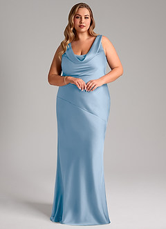 Azazie Rylina Bridesmaid Dresses Powder Blue Mermaid Stretch Satin Dress image10
